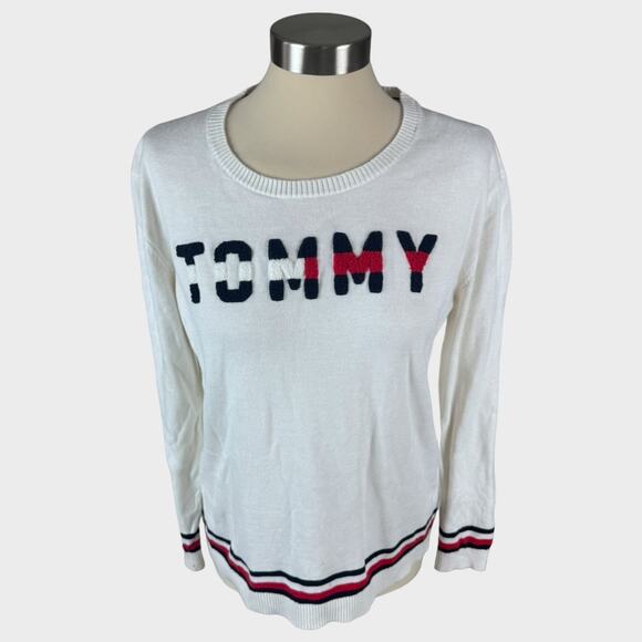 Tommy Hilfiger Varsity Sweater White Medium Cotton Viscose Blend - Picture 1 of 6